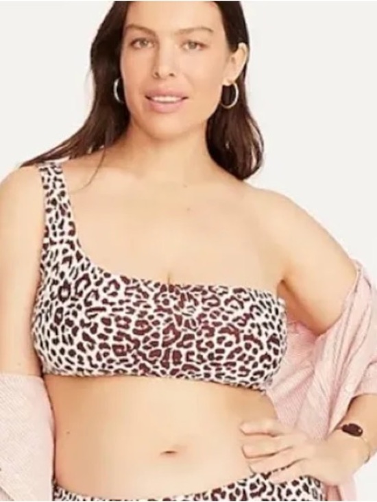 J. Crew Other - J Crew Leopard Print One-Shoulder Bikini Top in Cream and Brown